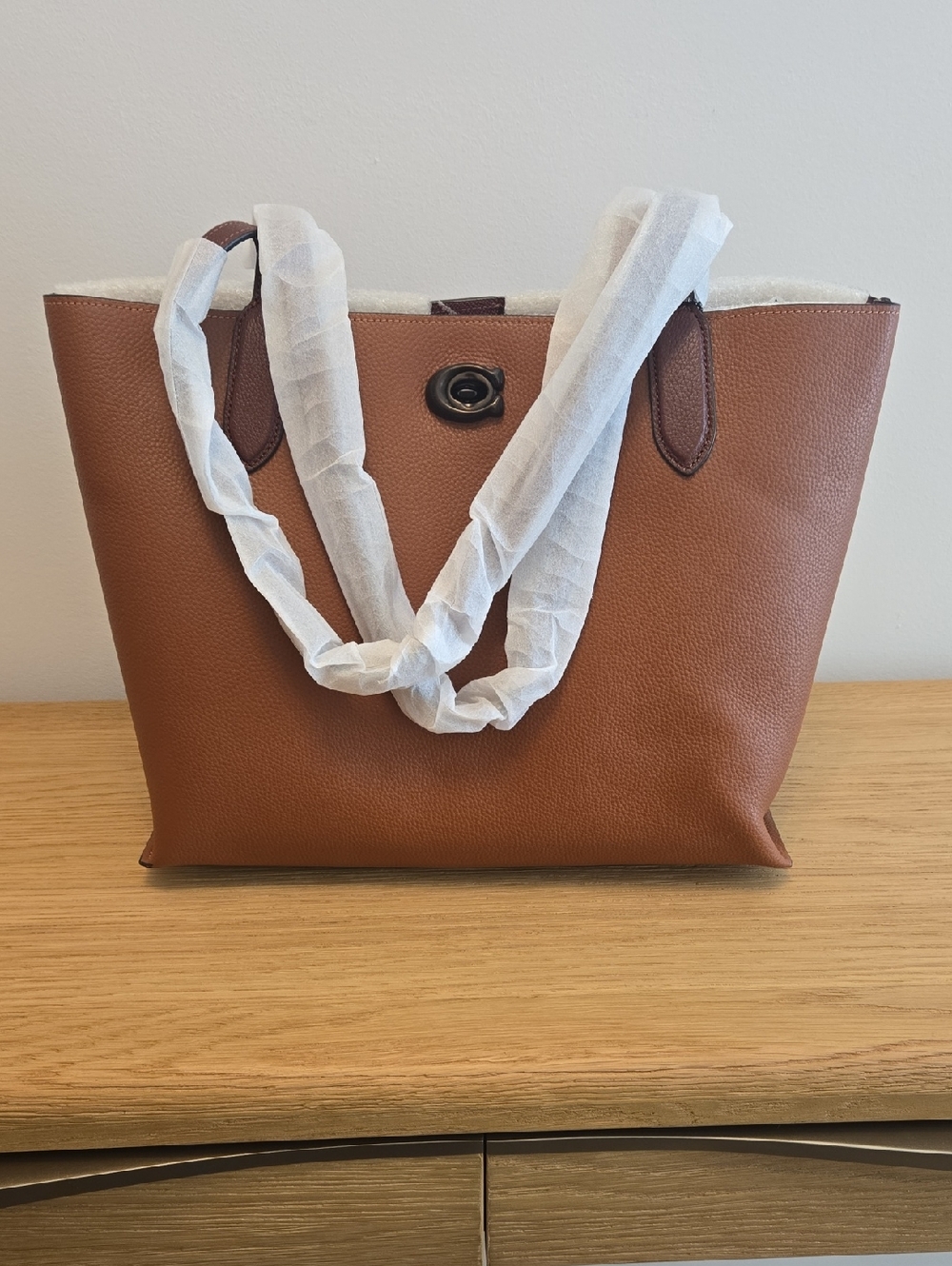 Coach Willow Brown Pebbled Leather Tote with Dark Trim NWT